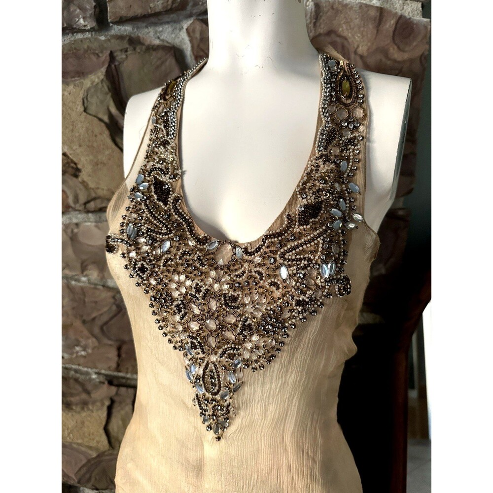 Bonnie Strauss Y2K  Sheer Beaded slip Top  sheer beaded  helter S